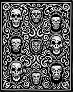 Black White Spooky Skull Horror Medallion Rug