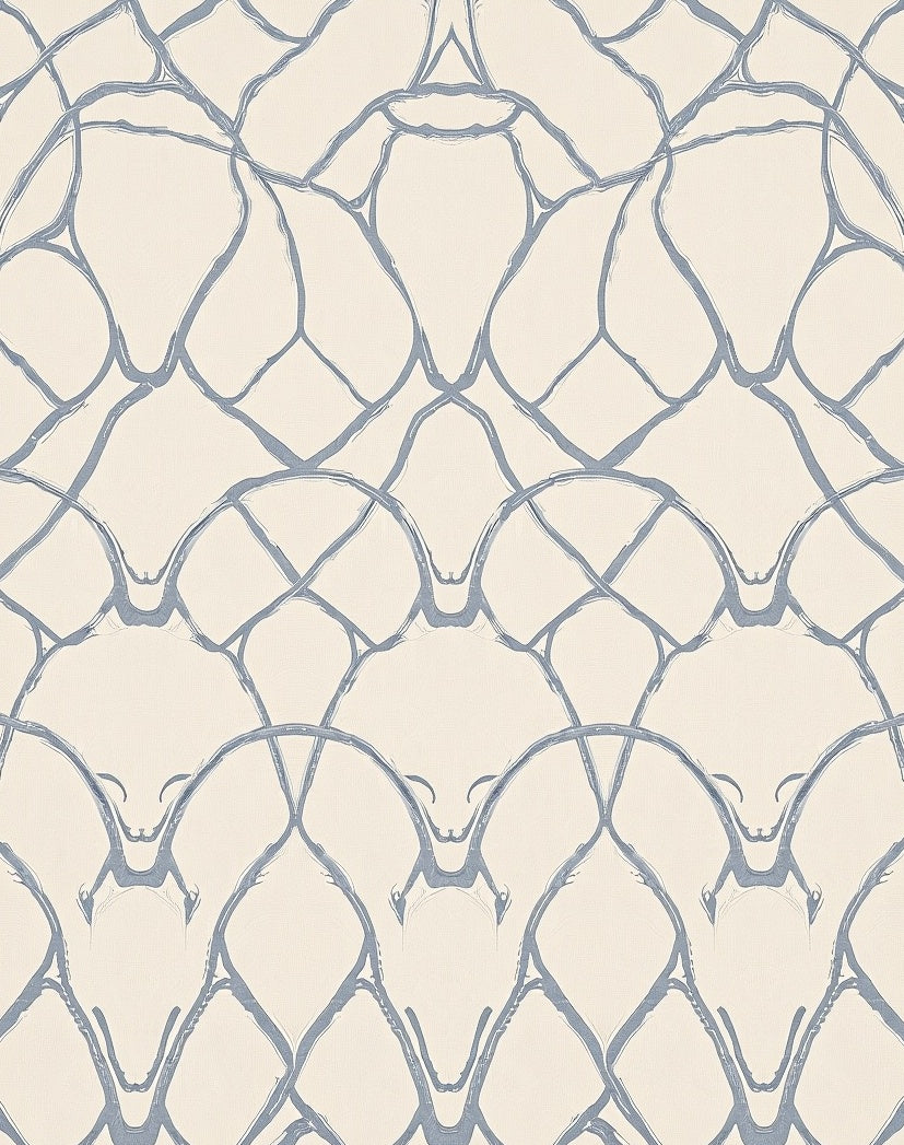 Cream Blue Organic Lattice Rug