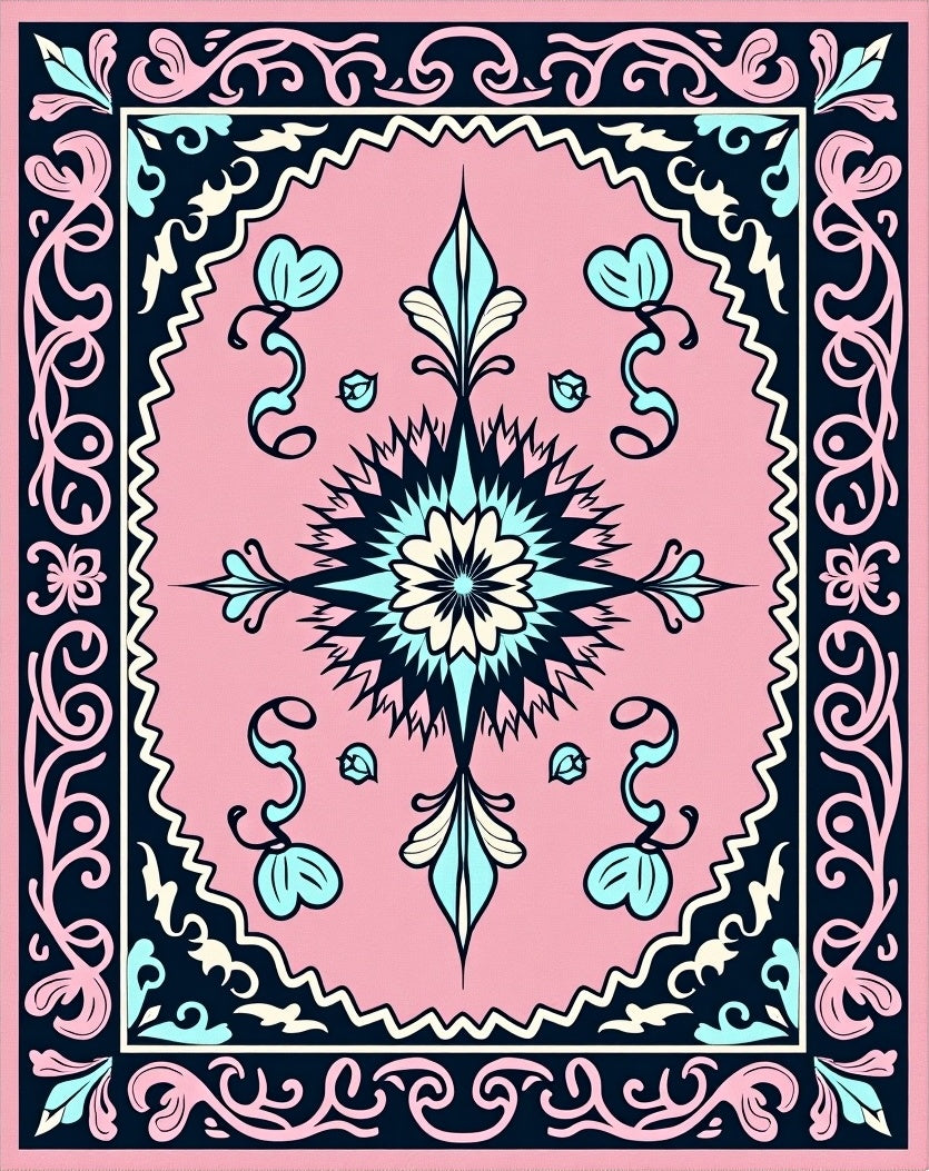 Pink Turquoise Starburst Floral Medallion Rug