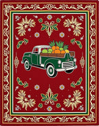 Vintage Green Truck Fruit Harvest Rug