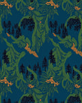 Deep Blue Forest With Orange Birds Rug