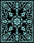 Black Aqua Floral Medallion Mandala Rug