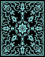 Black Aqua Floral Medallion Mandala Rug