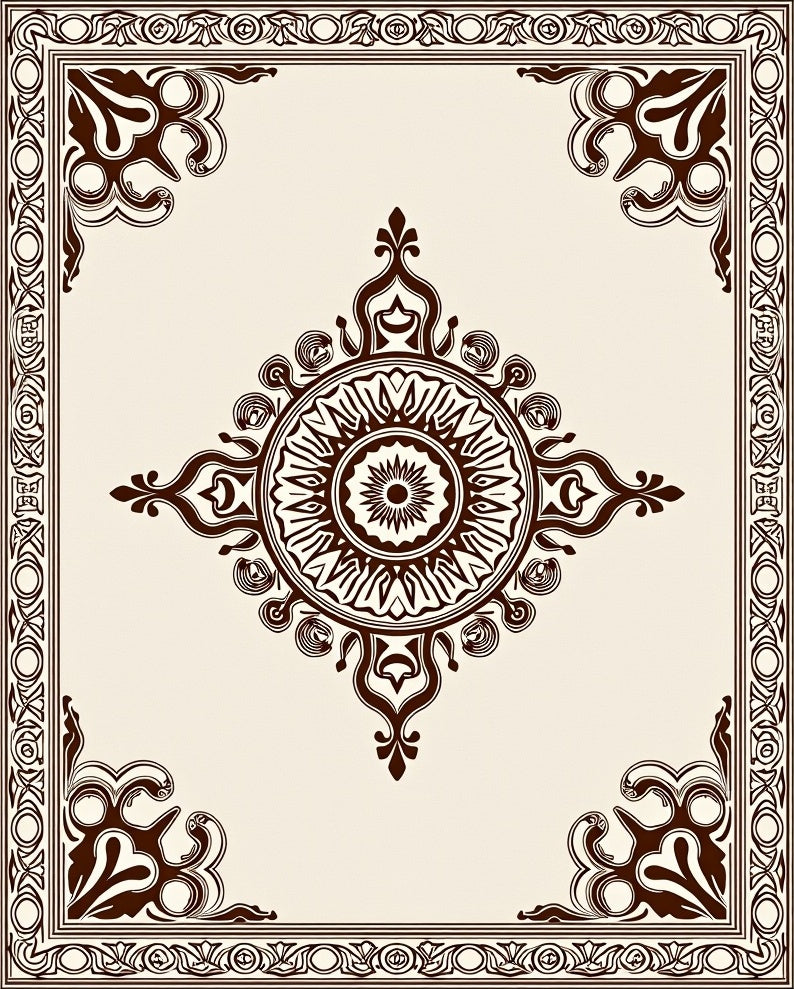 Brown Cream Medallion Border Rug