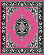 Vivid Pink Black Filigree Medallion Rug