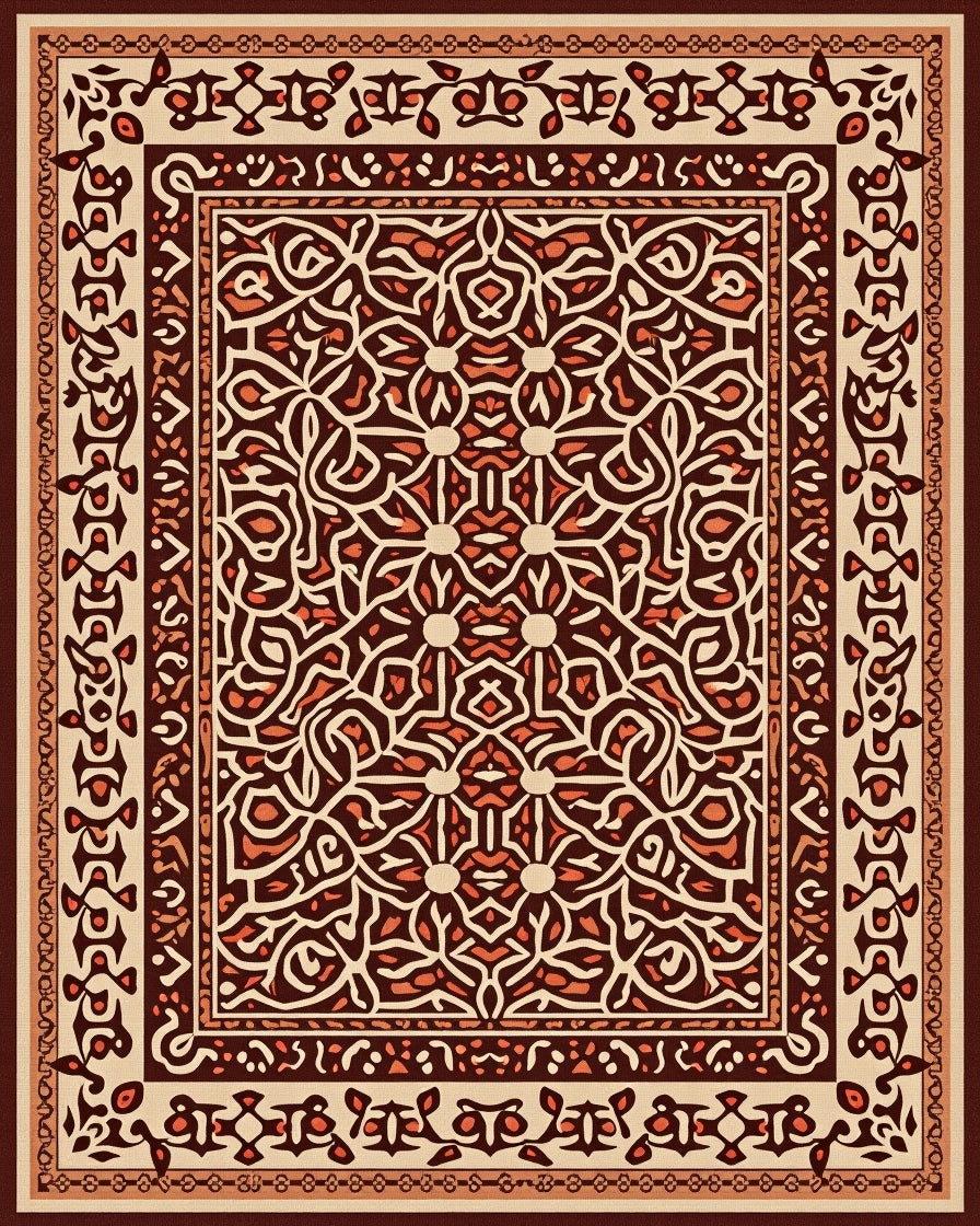 Ornate Red and Tan Medallion Rug