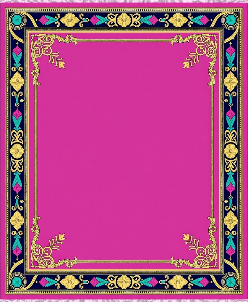 Vibrant Pink Gold Floral Border Rug