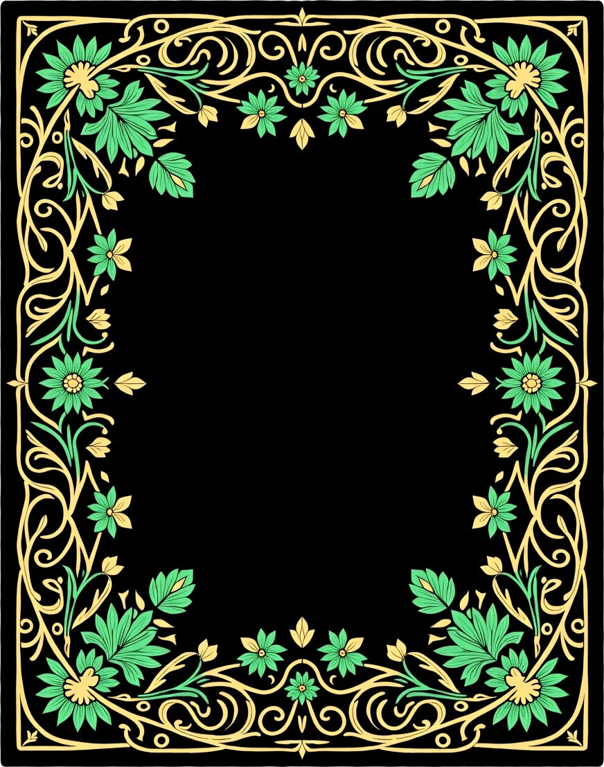 Golden Green Floral Art Nouveau Border Rug