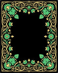 Golden Green Floral Art Nouveau Border Rug