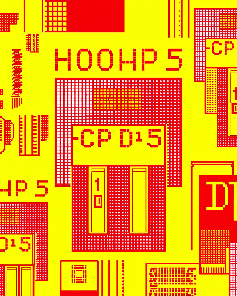Red Yellow Pixelated Circuit Board Rug
