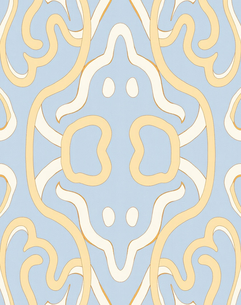 Pale Blue Swirled Filigree Abstract Rug