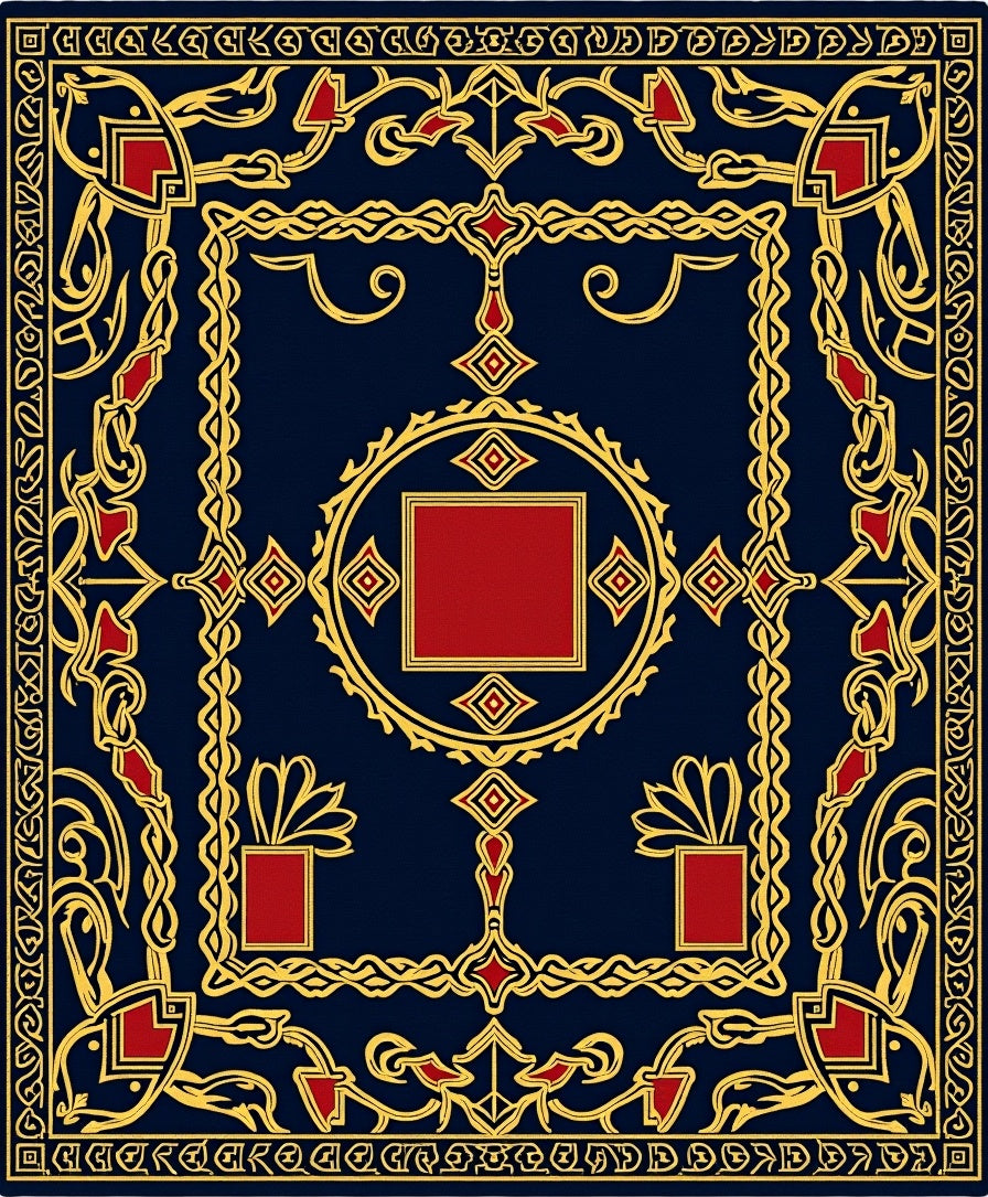 Regal Blue Gold Red Ornamented Rug