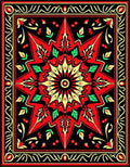 Bold Red Sunburst Floral Frame Rug