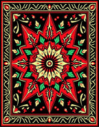 Bold Red Sunburst Floral Frame Rug