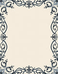 Ornate Scrollwork Ivory Black Border Rug