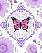 Pink Butterfly Purple Floral Medallion Rug