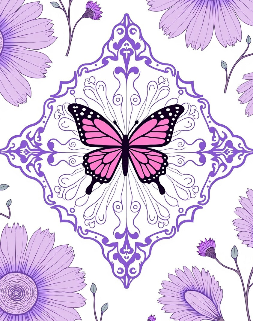 Pink Butterfly Purple Floral Medallion Rug