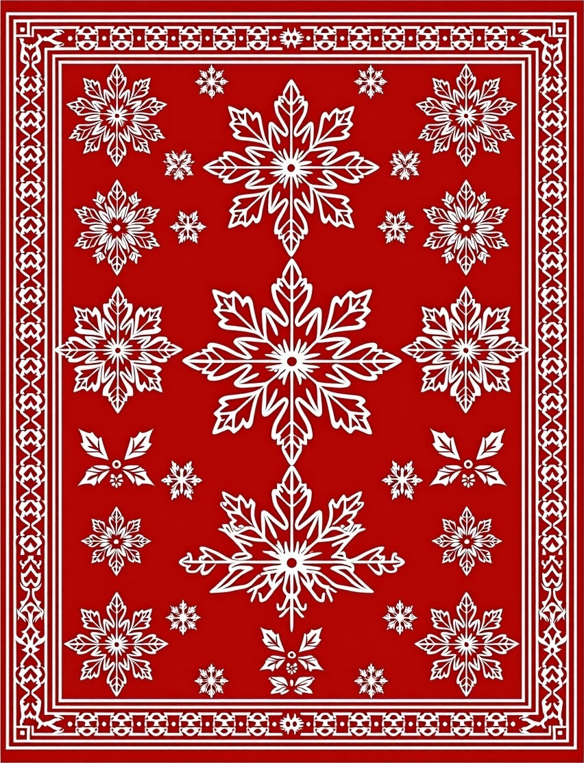 Red White Snowflake Holiday Accent Rug