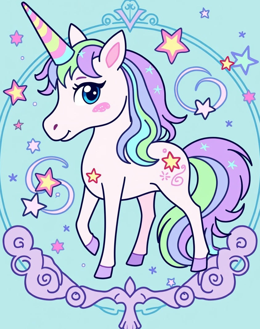 Pastel Rainbow Unicorn Stars Whimsical Rug