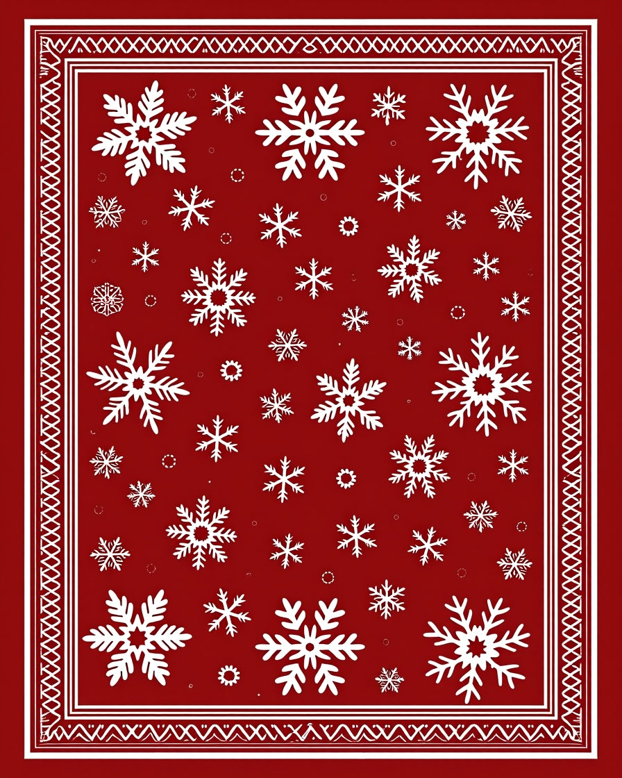 Festive Red Snowflake Winter Wonderland Rug