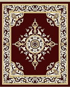Burgundy Gold Medallion Scroll Frame Rug