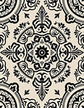 Cream Black Damask Ornamental Medallion Rug