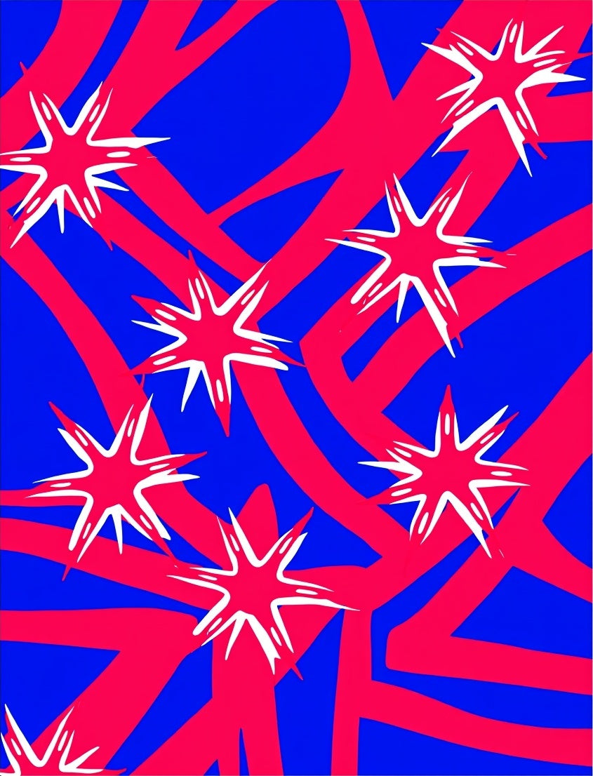 Shattered Starburst Red Blue Abstract Rug