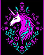 Vibrant Pink Unicorn Floral Swirl Rug