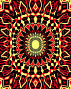 Crimson Yellow Mandala Sunburst Rug