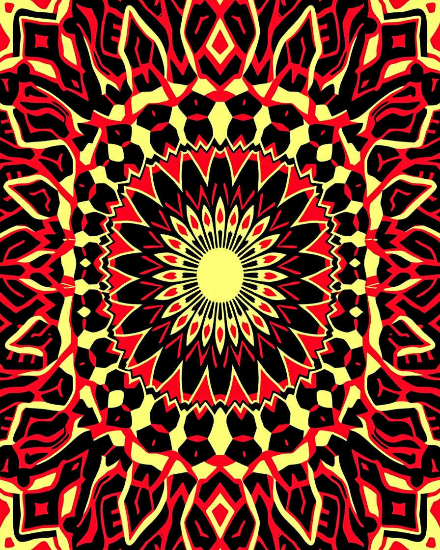 Crimson Yellow Mandala Sunburst Rug