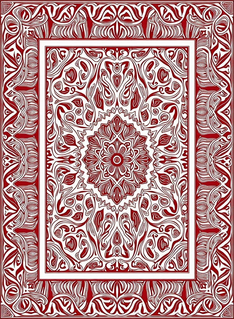 Red White Ornate Medallion Border Rug