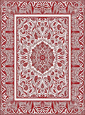 Red White Ornate Medallion Border Rug
