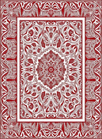 Red White Ornate Medallion Border Rug