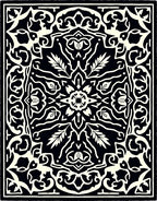Black White ornate floral medallion Rug