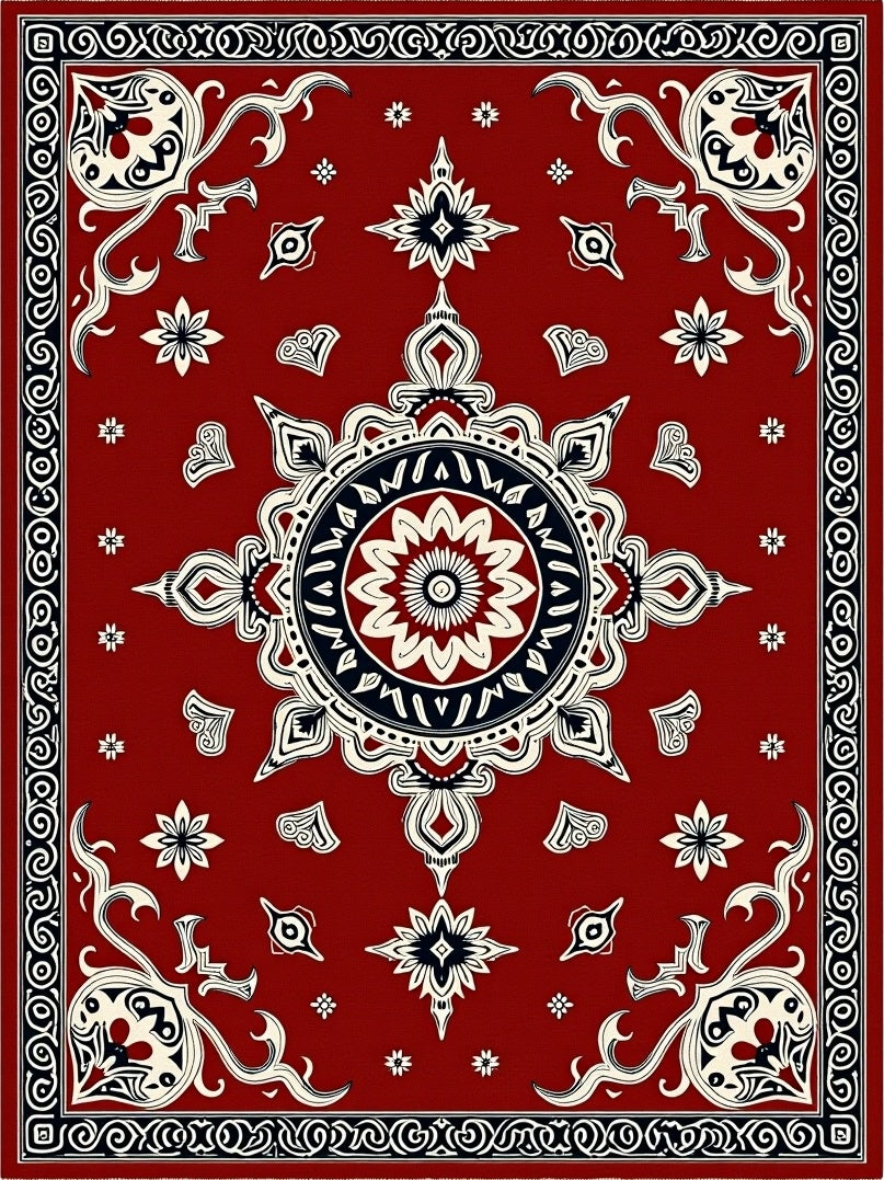 Crimson Tribal Mandala Floral Rug