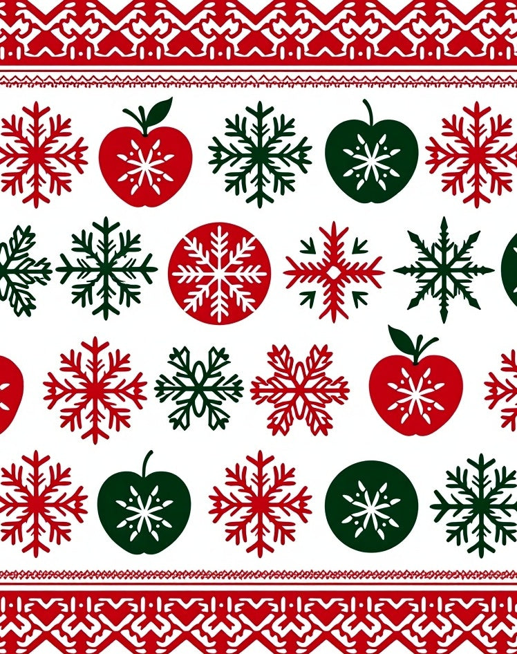Festive Red Green Snowflake Apple Stripe Rug