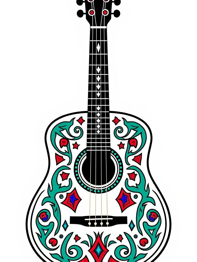 Whimsical Teal Red Diamond Guitar Rug