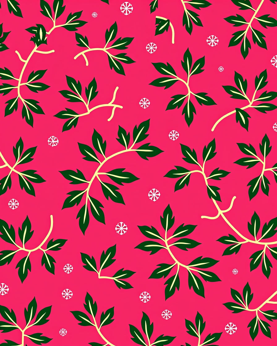 Vibrant Pink Green Leaf Vines Rug