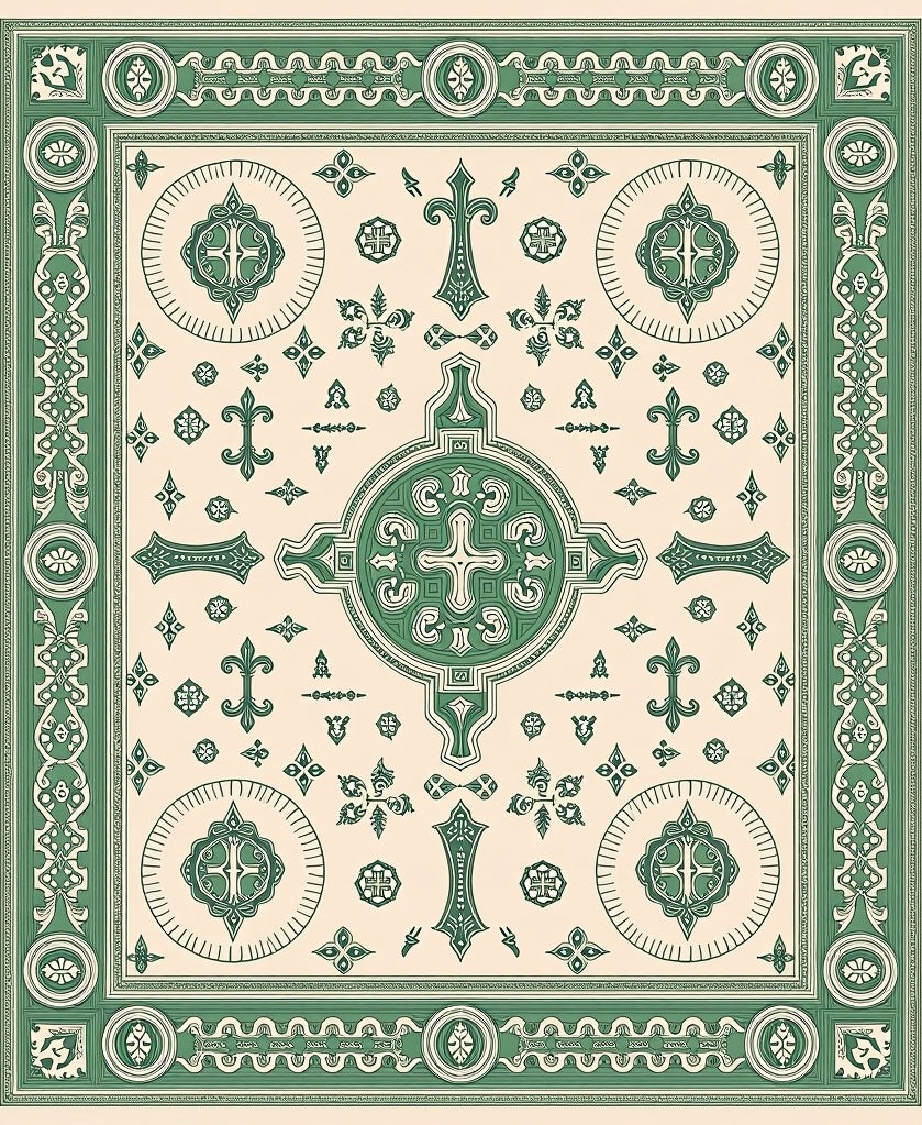 Green Cream Intricate Medallion Rug
