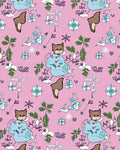 Pink Cartoon Fox Floral Whimsical Scene Rug