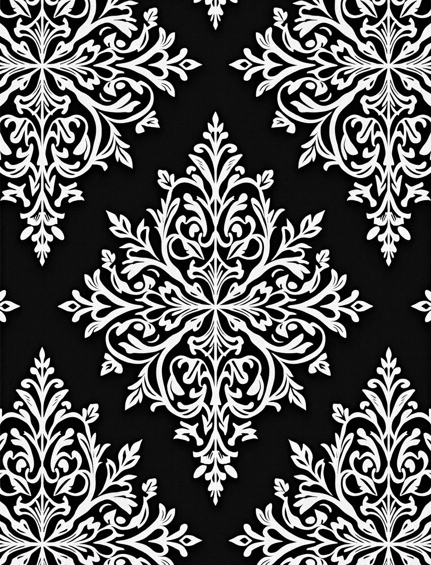 Elegant White Damask Noir Medallions Rug