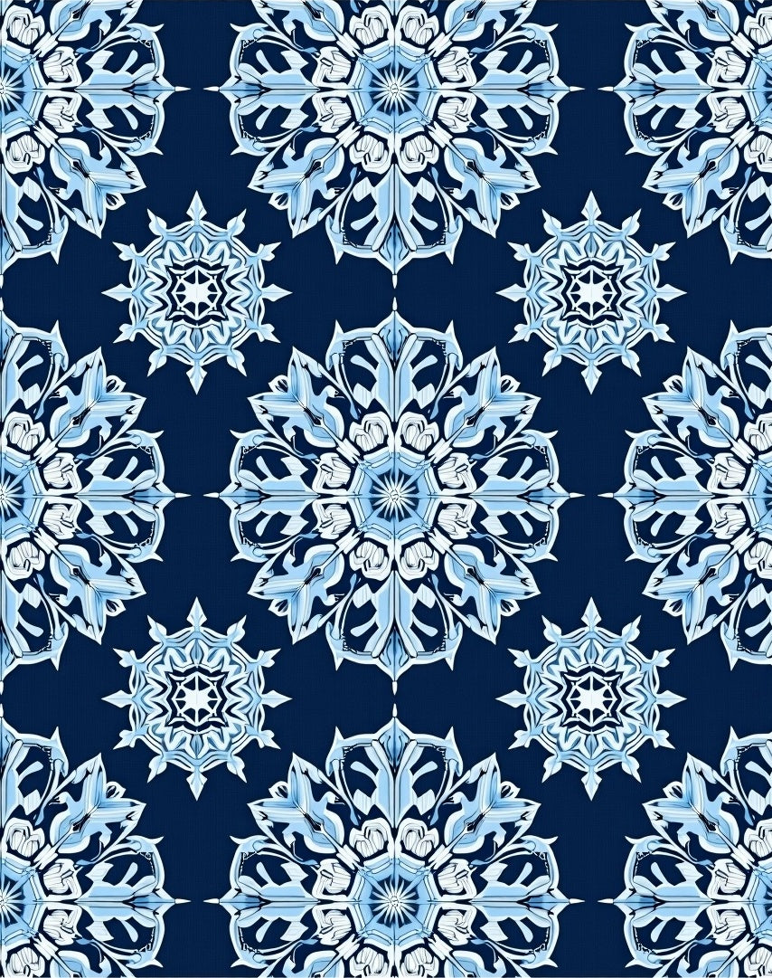 Navy Blue White Snowflake Medallion Rug