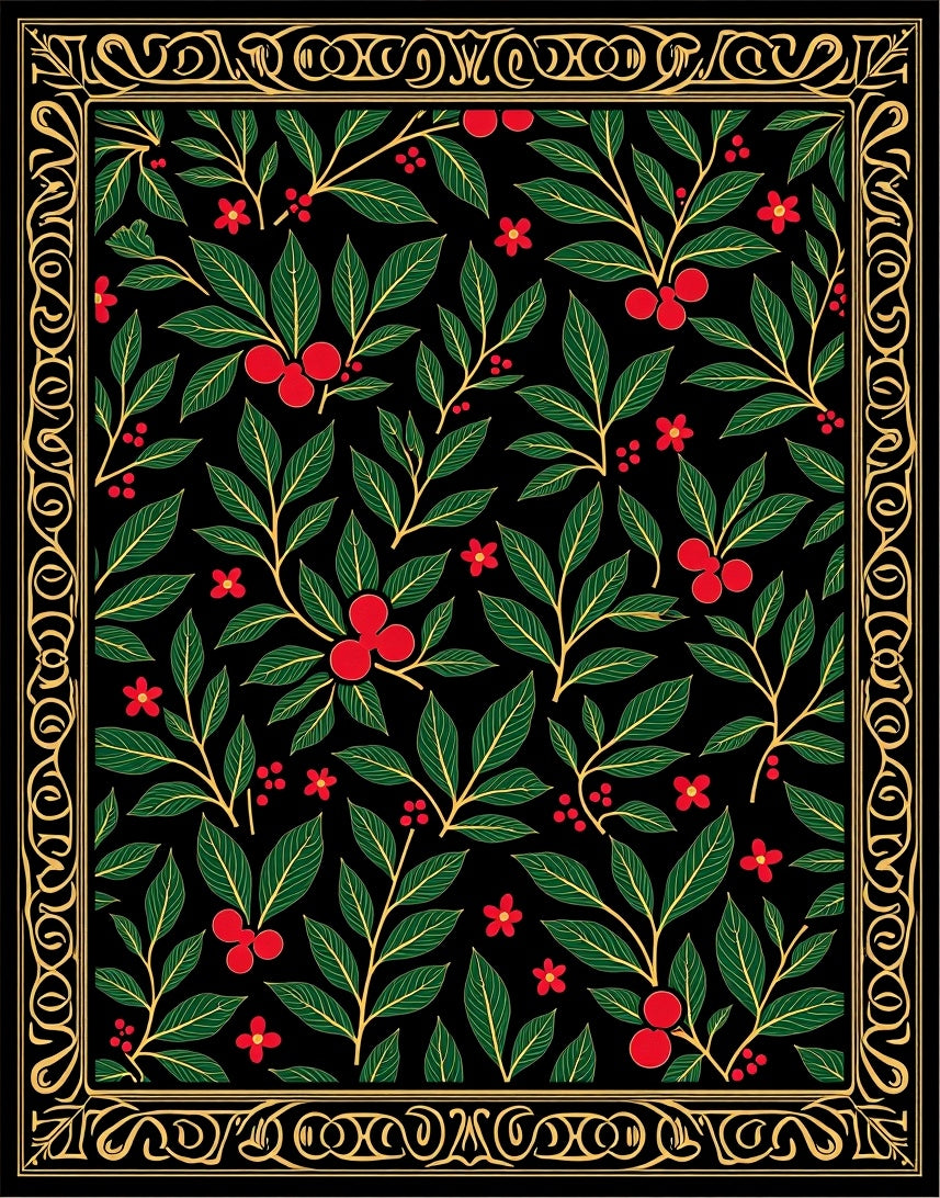 Crimson Berry Foliage Golden Border Rug