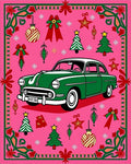 Retro Green Car Christmas Ornaments Border Rug