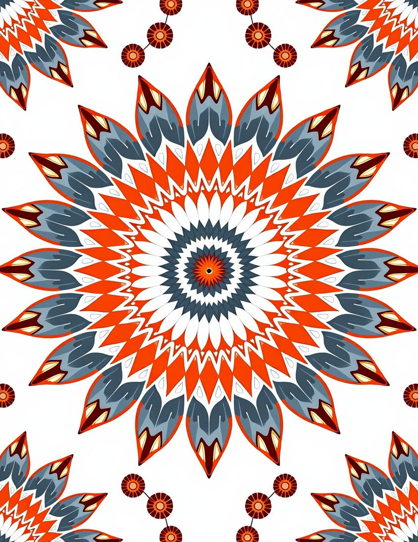 Vibrant Orange Blue Petal Mandala Rug