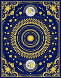 Deep Blue Celestial Sun Moon Stars Rug