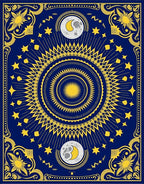 Deep Blue Celestial Sun Moon Stars Rug