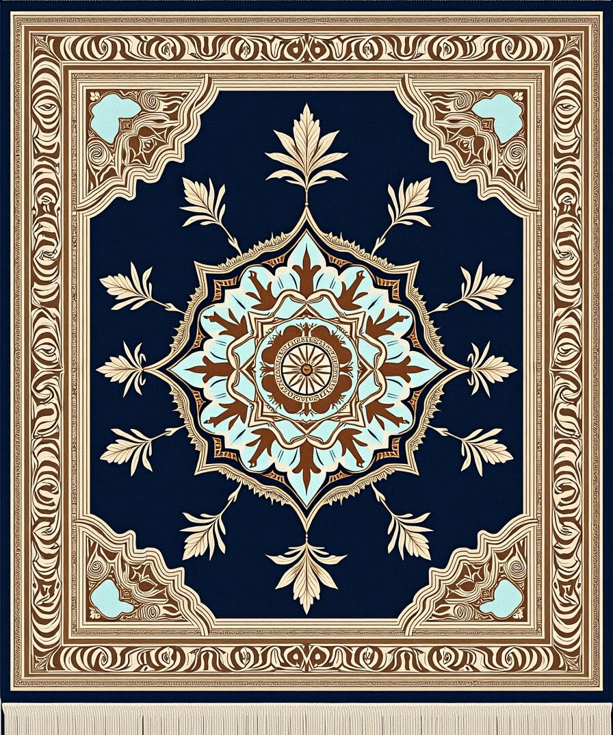 Classic Blue Brown Medallion Arabesque Rug