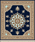 Classic Blue Brown Medallion Arabesque Rug
