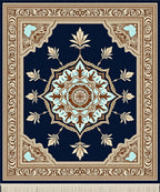 Classic Blue Brown Medallion Arabesque Rug